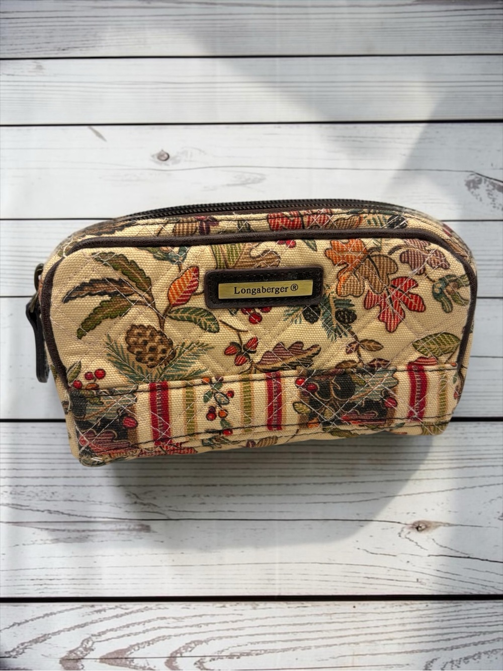 Y2K Longaberger Fabric Zip Cosmetic Bag “Autumn Path” Pattern Clutch Wallet EUC